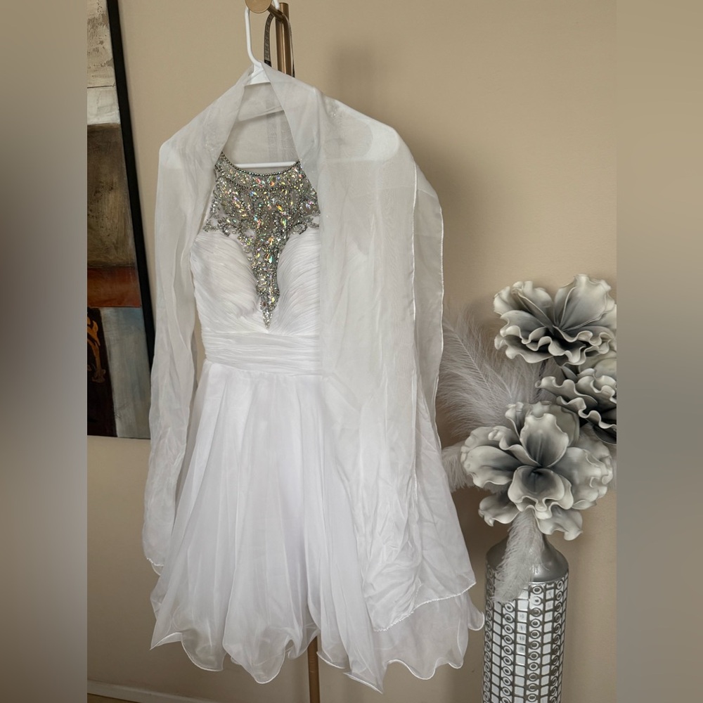 Elegant White Dress with Beaded Neckline